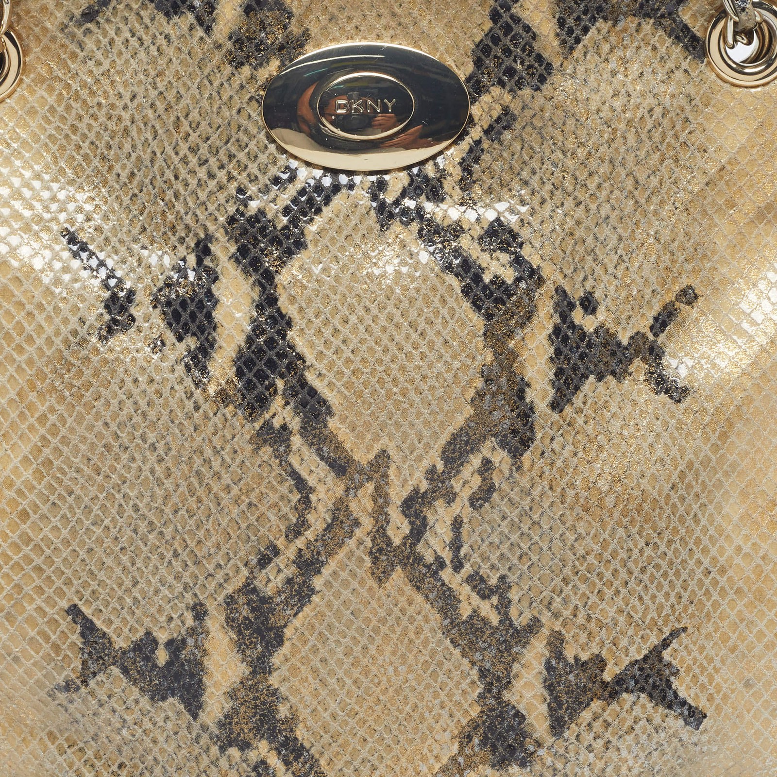 DKNY Beige Python Embossed Suede Chain Shoulder B… - image 5