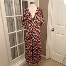 Alexia Admor Fall Tribal Print Midi Dress M Kimono Sleeve V-Neck Empire Waist