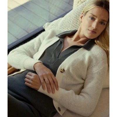 Quince Merino Wool Alpaca Blend Button Up Cardigan, Small Cream