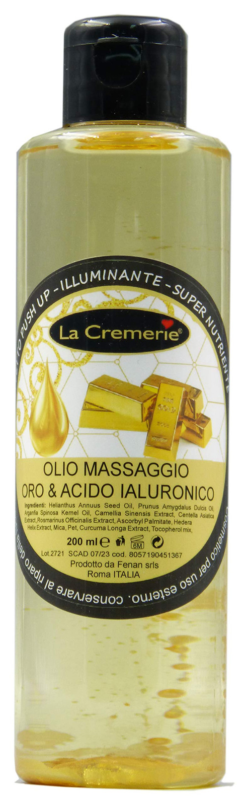 Olio Massaggio Oro 24K e Acido Ialuronico - Effetto PushUp, Illuminante, (r3O)