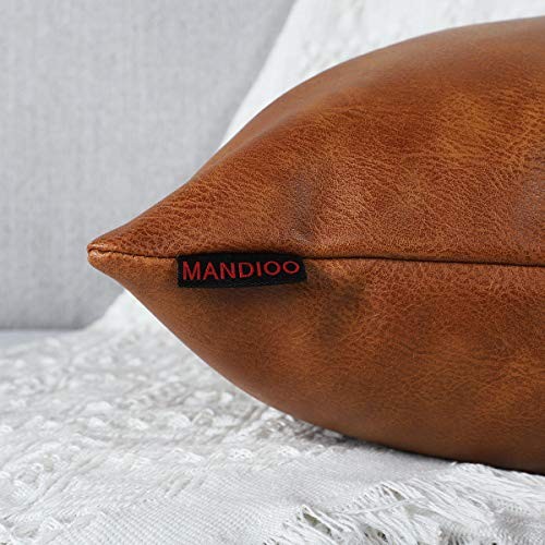 Set of 2 Faux Leather Decorative Throw Pillow Covers Modern 22" x 22" Brown - Picture 5 of 7