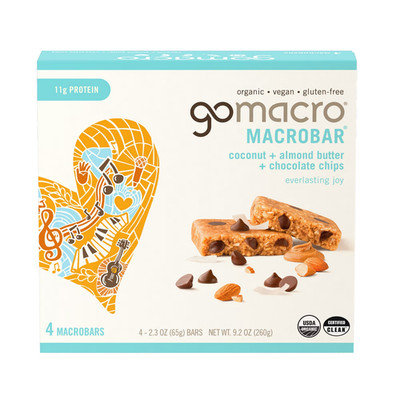 4 Pack) Organic Vegan Protein Bars Coconut Almond Butter Chocolate Chips 11g
