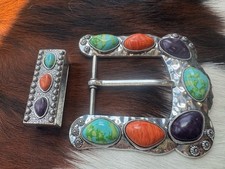 Western Turquoise Multi-Stone Buckle Set Cowgirl Statement Belt Buckle Women
