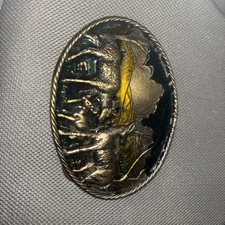 Vtg The Great American Buckle Co.CR1980 Buck Deer Enamel Oval Belt Buckle 1008