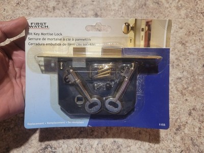 First Watch Bit Key Mortise Lock   Polished Brass (Model 1155)   New Old Stock