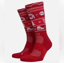 Nike Elite Basketball Crew Socks Christmas Holiday Red SX7866 687 Sz L 8-12