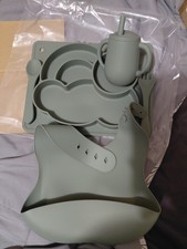 Silicone Baby/ Toddler Plate Bib Cup Fork and Spoon Green