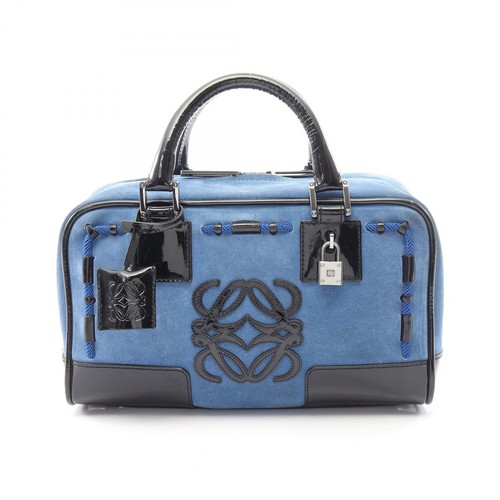 LOEWE Amazona 28 Handbag Bag Suede Patent Leather Women's Blue / Black Used