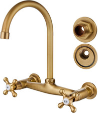 Antique Brass Wall Mount Kitchen Sink Faucet, Wall Mounted 8 Inches Center Fauce