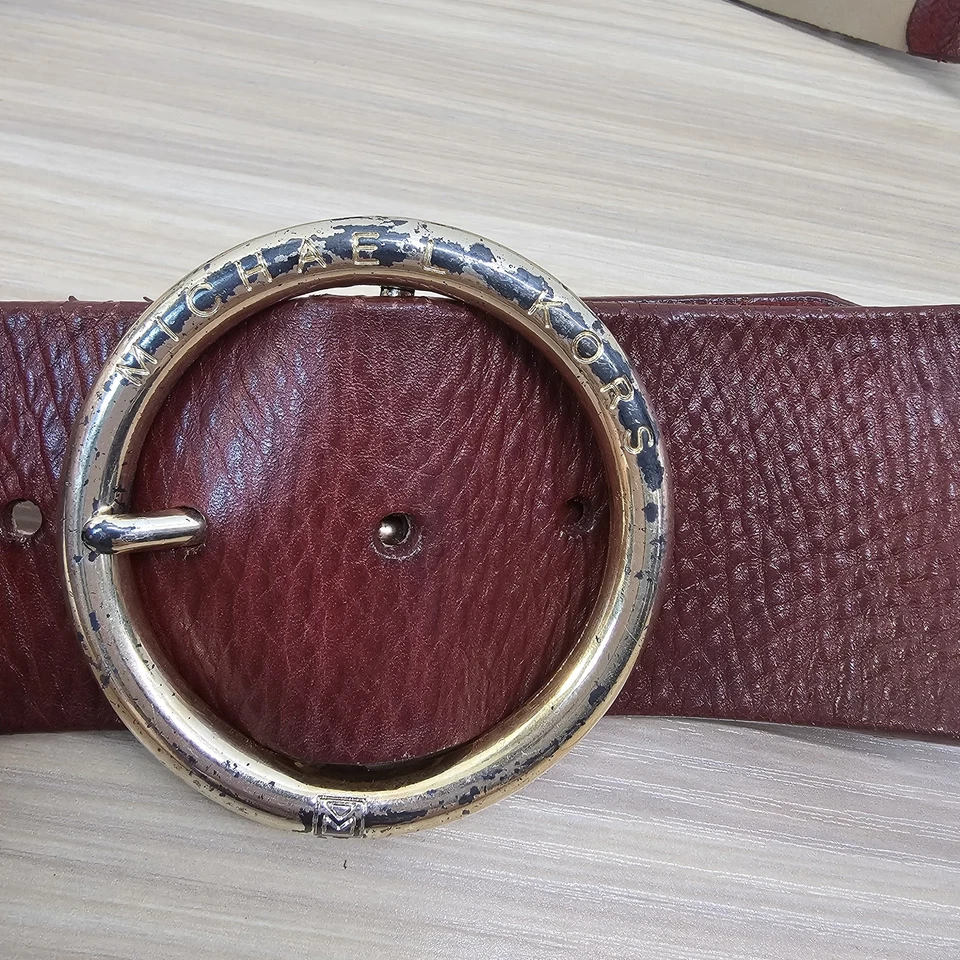 Michael Kors Waist Belt Womens Large Burgundy Chain Leather Ring Boho Statement - Image 3 of 4