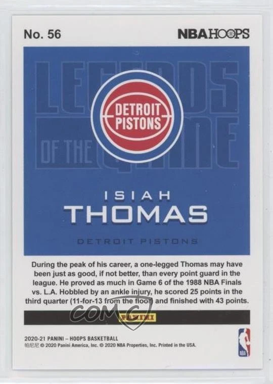 2020-21 Panini NBA Hoops Legends of the Game Silver /199 Isiah Thomas #56 HOF - Image 2 of 2