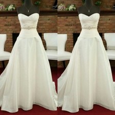 Simple Wedding Dresses Strapless Crystal White Ivory Tulle A Line Bridal Gowns