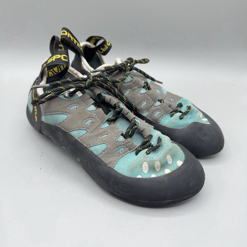 La Sportiva Womens 7.5 Tarantulace Climbing Shoes Teal Gray Leather Gorpcore - Picture 7 of 9