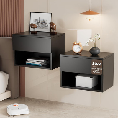 Modern Floating Nightstand Set of 2 - Wall Mounted Bedside Table with Drawer