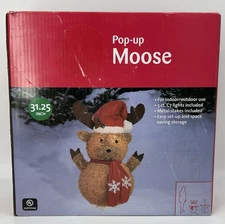 Pop Up Moose Santa Hat & Scarf Lighted Outdoor Yard Christmas Decor 31"