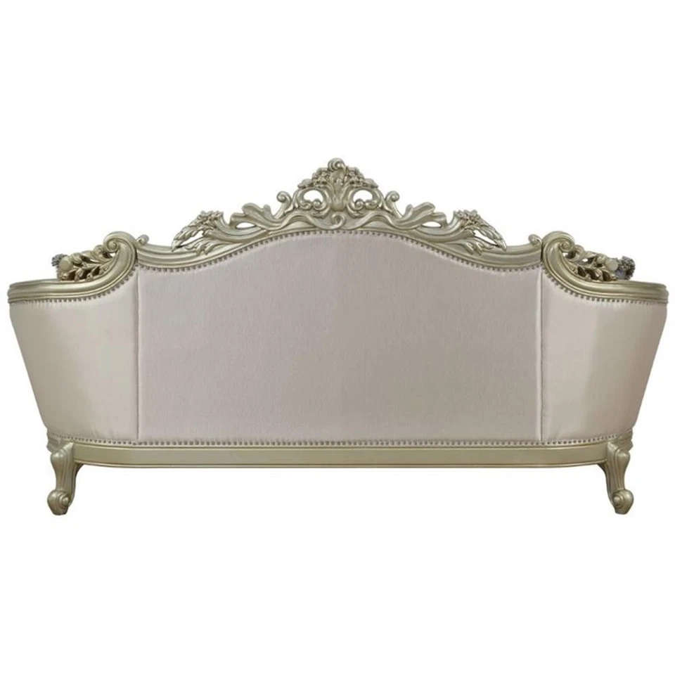 Sofá ACME Gorsedd con 5 almohadas en tela crema y marfil dorado Foto 4 de 4