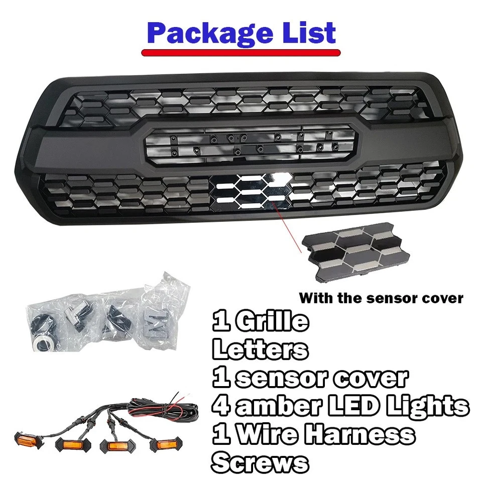 Parrilla de parachoques delantero para Tacoma 2016-2023 con luces LED ámbar y sensor de decoración Foto 2 de 4
