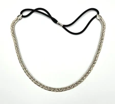 Natasha X6301 Elastic & Silver-Tone Flat Braided Chain Headband Hairband