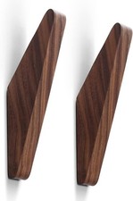 Wood Hooks Wall Mounted Minimalist Natural Walnut 2 Pack