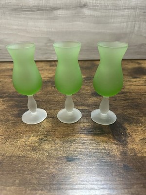 Set of 3 Vintage MCM Lime Green Frosted Mini Hurricane Cordial Liqueur Glasses