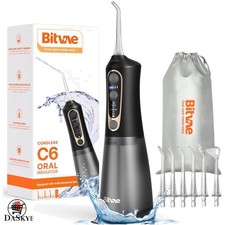 Luxury Cordless Water Dental Flosser with 6 Jet Tips 5 Intensity Levels, Black