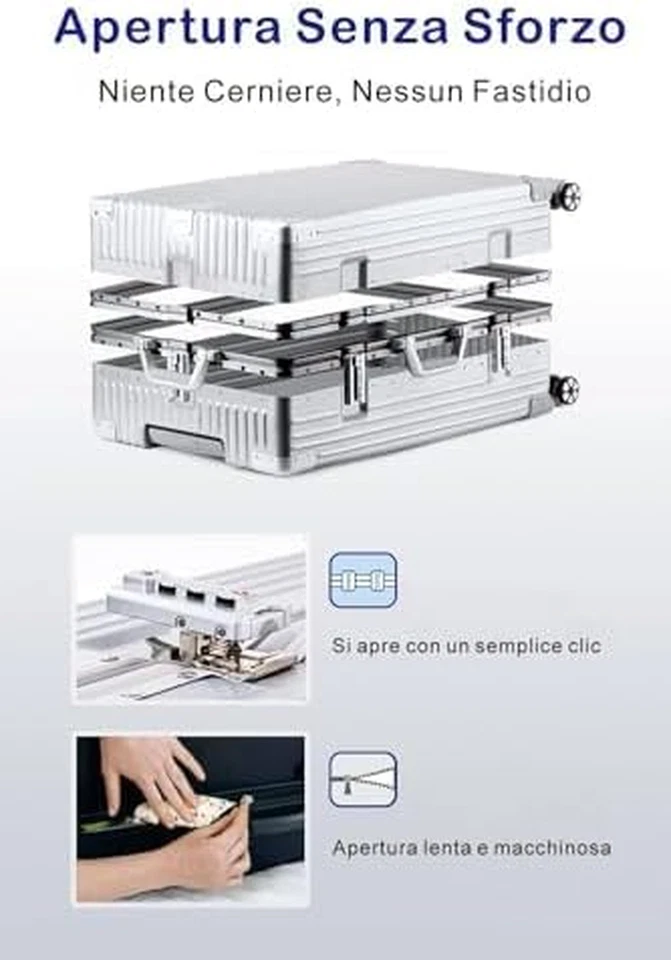 Valigia Bagaglio a Mano Con Telaio Rigido in Alluminio E Coque in 100% PC. Valig - Immagine 2 di 4