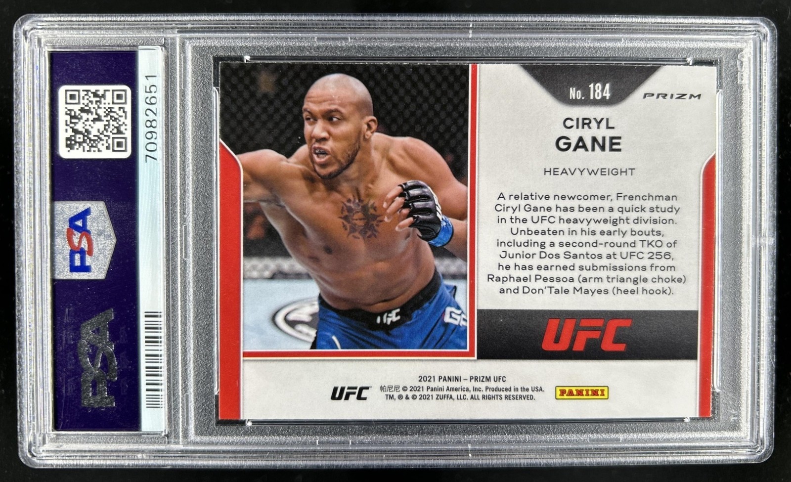 2021 Panini Prizm UFC Ciryl Gane Silver Prizm Rookie RC #184 PSA 9 view 2
