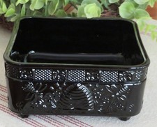 PRISTINE Indiana Tiara Glass Black Honey Bee Hive Box Footed Candy Dish NO LID