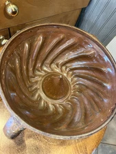 Antique Cake Mold 1800's Turks Head Redware Primative Brown Glaze 10.5"x5"