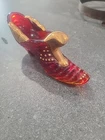 SIGNED RANDY FENTON RUBY RED GOLD TRIM GLASS SHOE HANDPAINTED BY HICKMAN