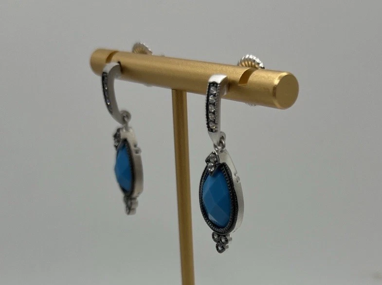 Brincos pendurados facetados turquesa e gota CZ Freida Rothman - Imagem 3 de 4