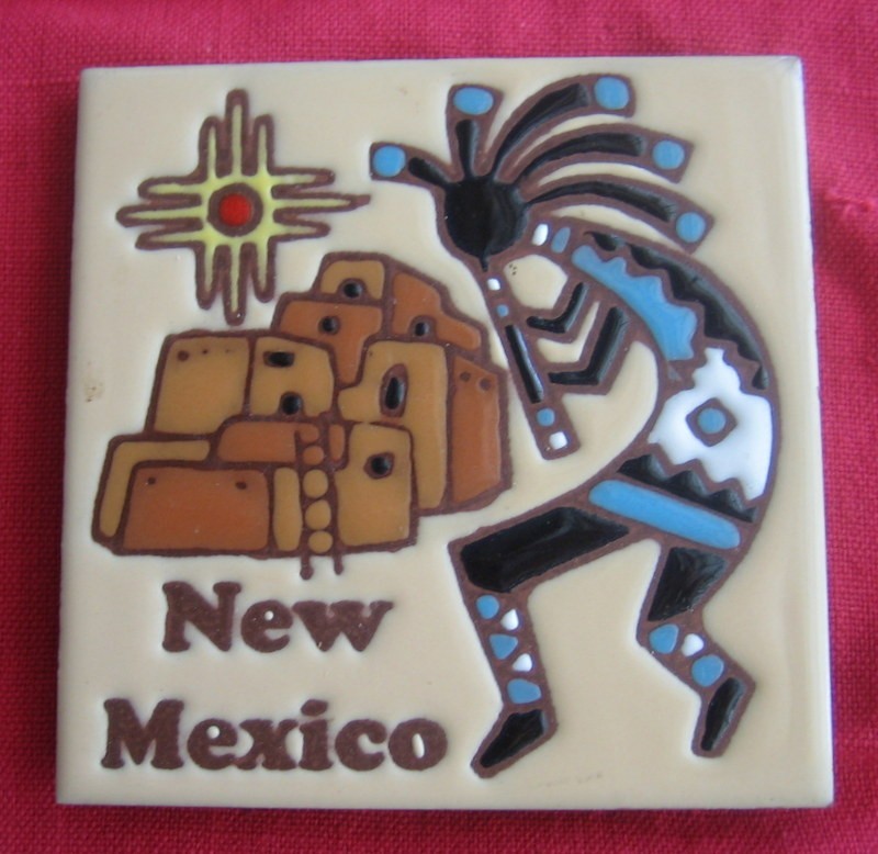 EARTHTONES ~ "New Mexico" ~ Ceramic Trivet Art Tile ~1999~ Kokopelli Pueblo Zia