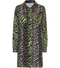 Ganni Women's Leopard Print Denim Shirt Dress Size 34 NWT