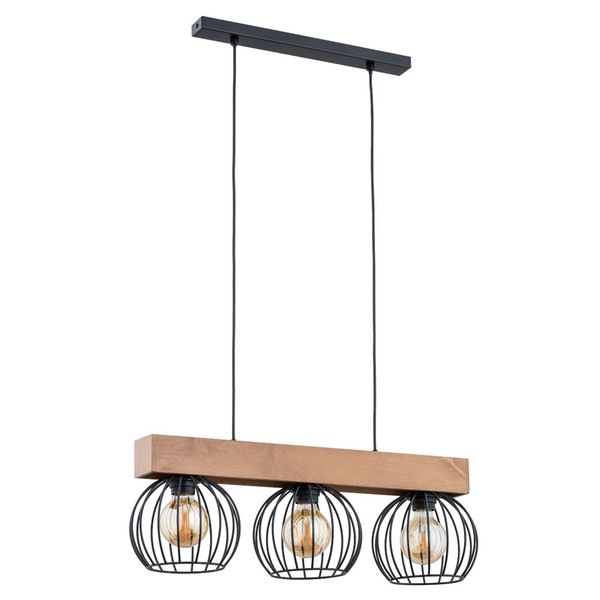 HäNgelampe 3-Flammig Holz Schwarz Skandinavisch E27 60 Cm Pendelleuchte Esstisch-image