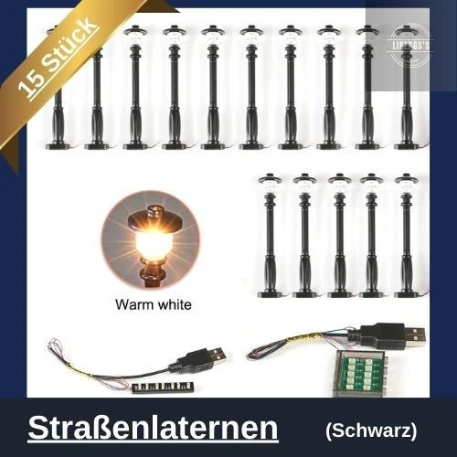 TEDDOO Klemmbausteine, MOC Straßenlaternen, Beleuchtungsset, 15 Stück, 2x USB