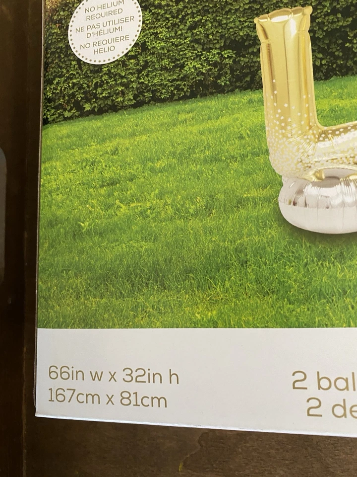 New Love Foil No Helium Required Balloons 66” X 32” AirLoonz Gold And White - Image 3 of 4