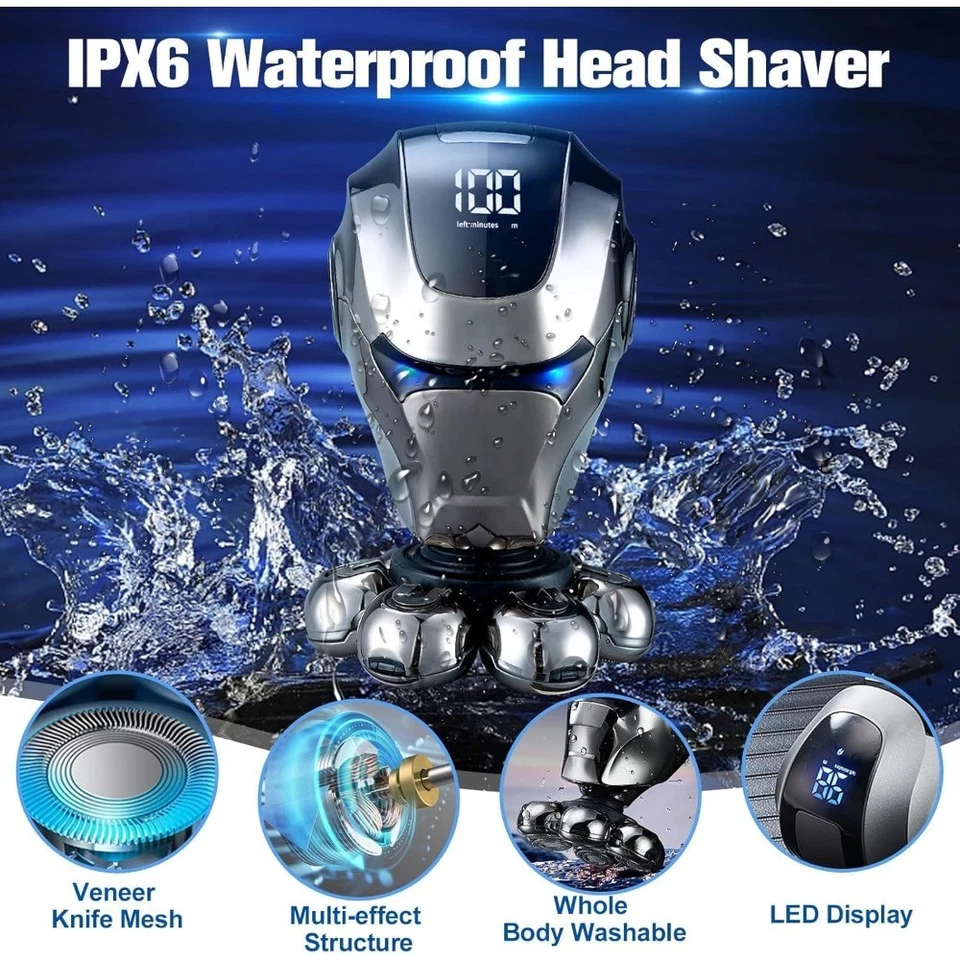 7D Cordless Shaver Hair Trimmer Men’s 6-In-1 Electric Head Shaver Razor Men Wet - Image 3 of 4