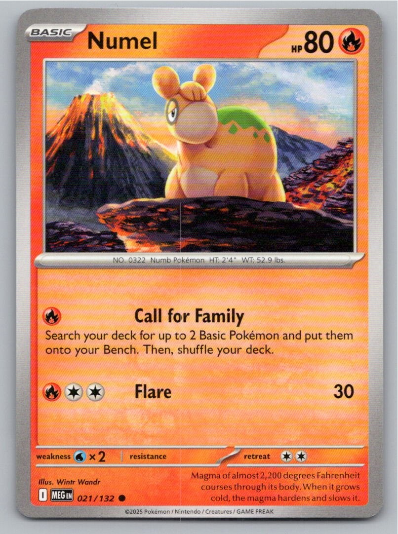 2025 POKEMON NUMEL MEGA EVOLUTION 021/132 COMMON NM A54085 FREE S&H