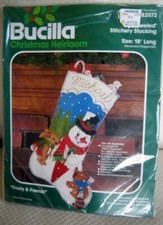Christmas Stocking Kit Vtg BUCILLA Heirloom Jeweled Stichery 18" FROSTY FRIENDS