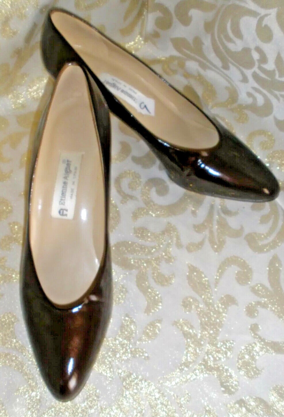 VTG ETIENNE AIGNER DARK BROWN PATENT LEATHER PUMPS MULES LOAFERS 9 N