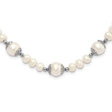 Sterling Silver Rhodium-plated 6-9mm FW Cultured Pearl 5-station 18" Necklace