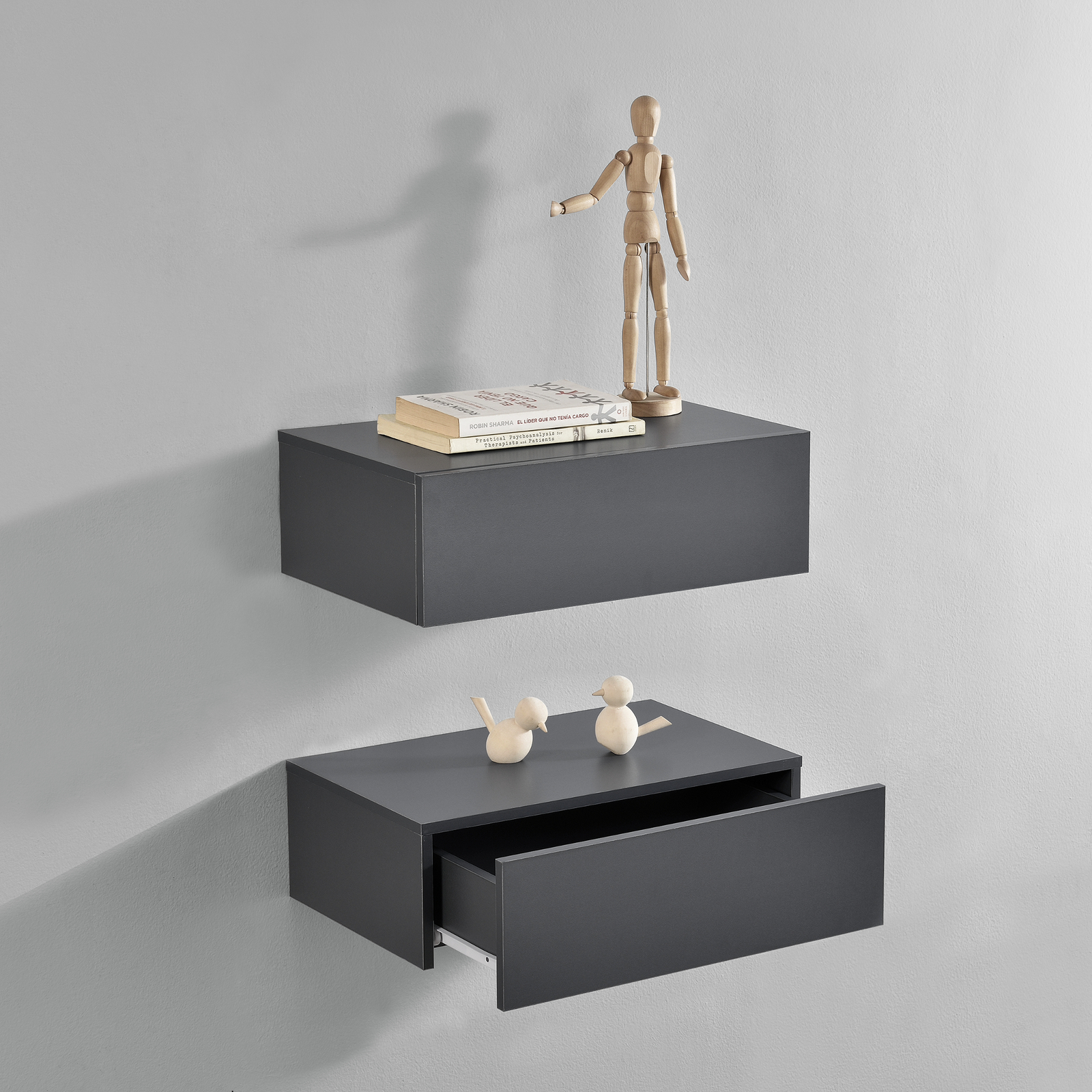 Immagine 11 - [en.casa]® 2 x Mensola da parete con cassetto - Grigio scuro - 46x30x15cm