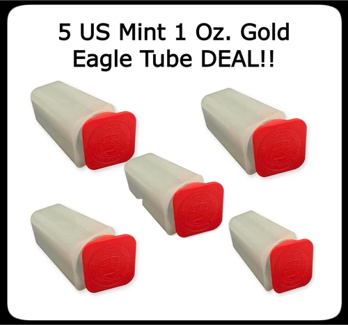 5 Genuine Official US Mint Square Coin Tubes For 1 Oz Gold Eagle Coins Red Lid