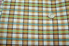 Woven Plaid Cotton Fabric Tan Blue Yellow By the Yard 45 Inches Wide