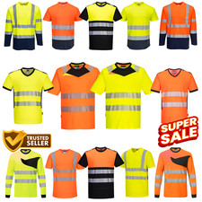 Hi Viz Vis Polo T-Shirt High Visibility Reflective Tape Safety Security Work Top
