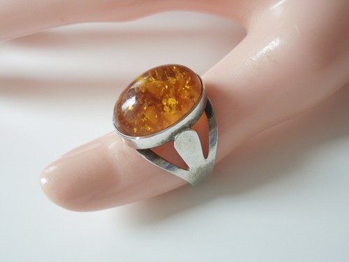 Vintage 835 Silber Ring Fischland Honig Bernstein 4,0 g/Gr.53 - Bild 8 von 9