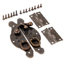 Carved Flower Jewelry Box Latch Hasp Toggle Clasp Hook 90 50mm 2x Hinges Set