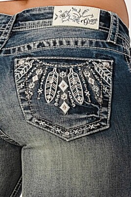Jeans Grace in LA Bootcut Federn blau Vintage Waschung EBS462