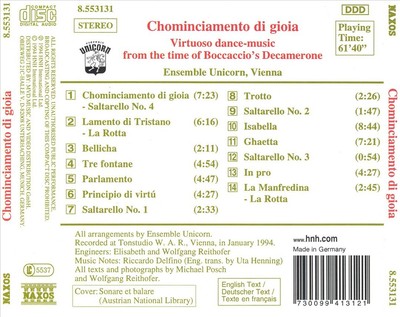 CHOMINCIAMENTO DI GIOIA: VIRTUOSO DANCE-MUSIC FROM THE TIME OF BOCCACCIO'S DECAM