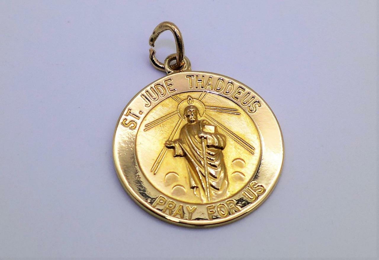 ST. JUDE THADDEUS PRAY FOR US PENDANT 14KT YELLOW GOLD 18MM | eBay